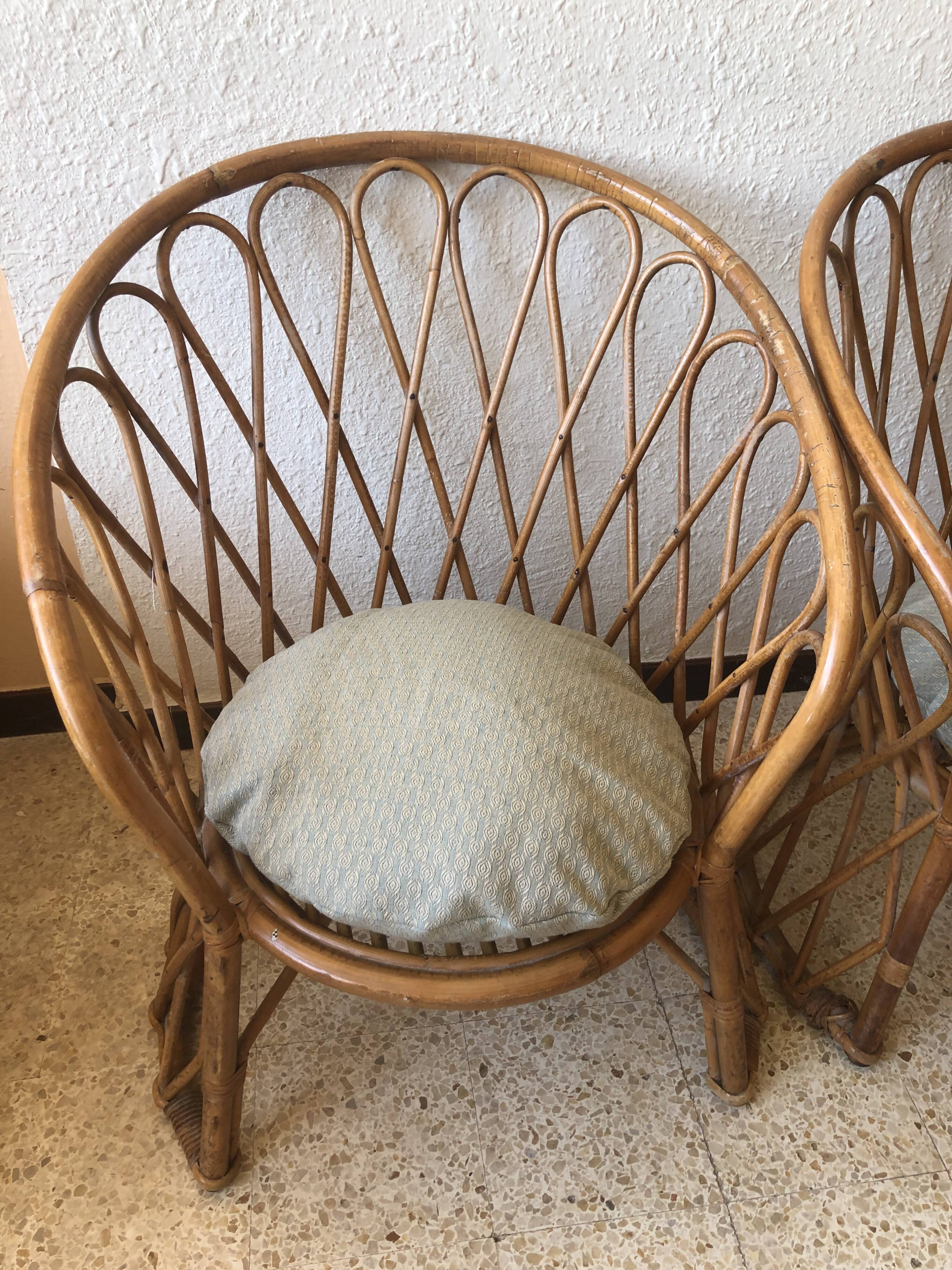 Pair of vintage rattan armchairs