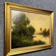 Barbizon School by C. Lion (19th): Painting representing a lively riverside around 1880