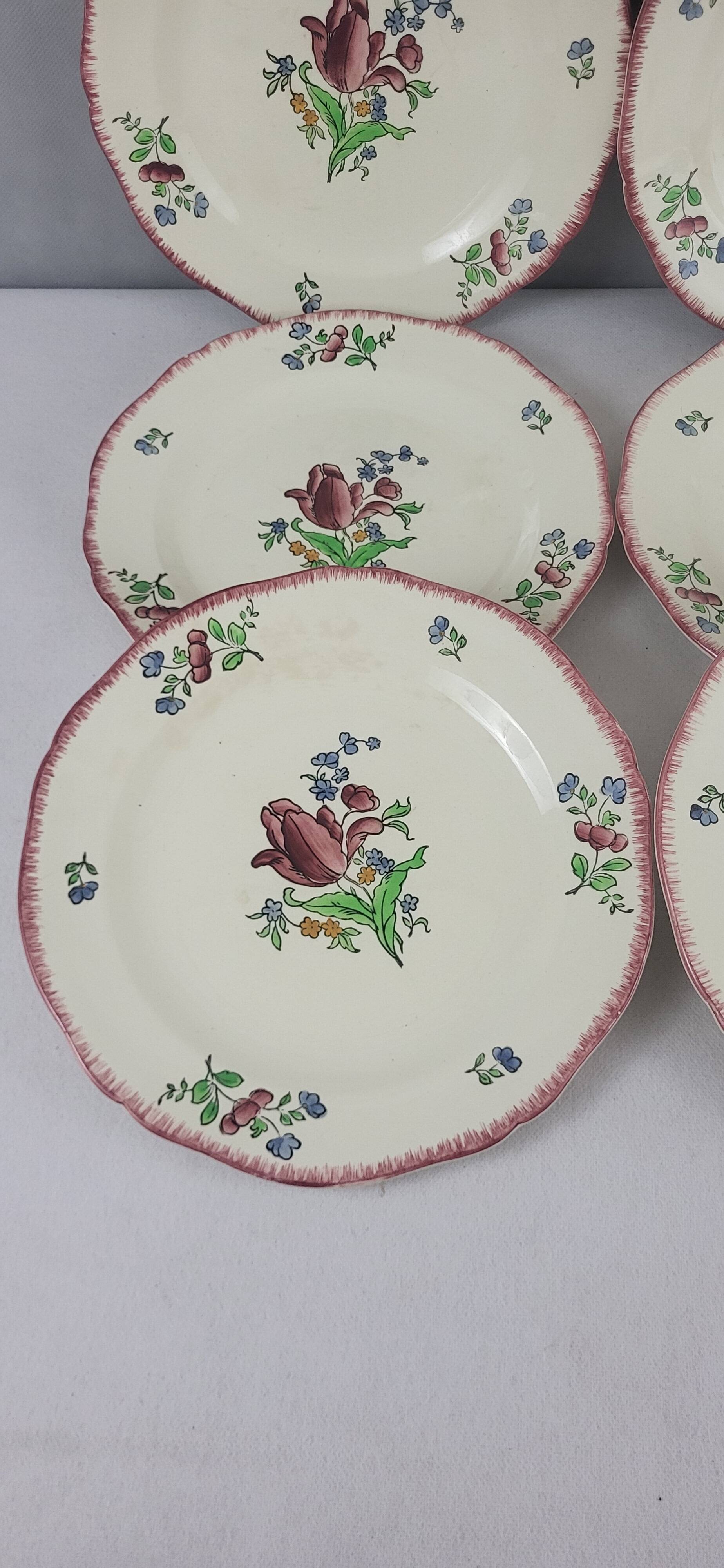6 Gien earthenware dinner plates, Lorraine pattern