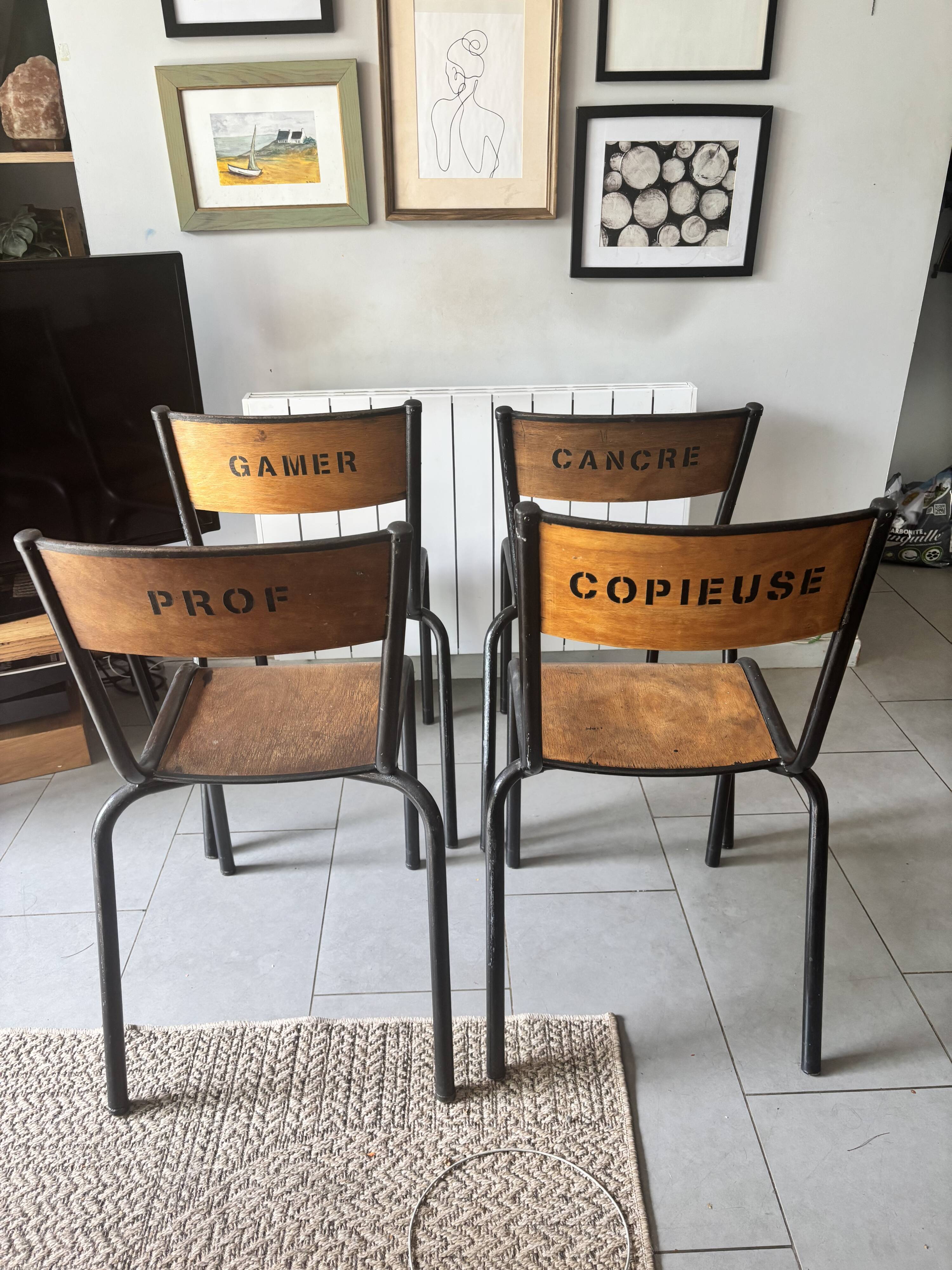 Set of 4 authentic vintage MULLCA school chairs