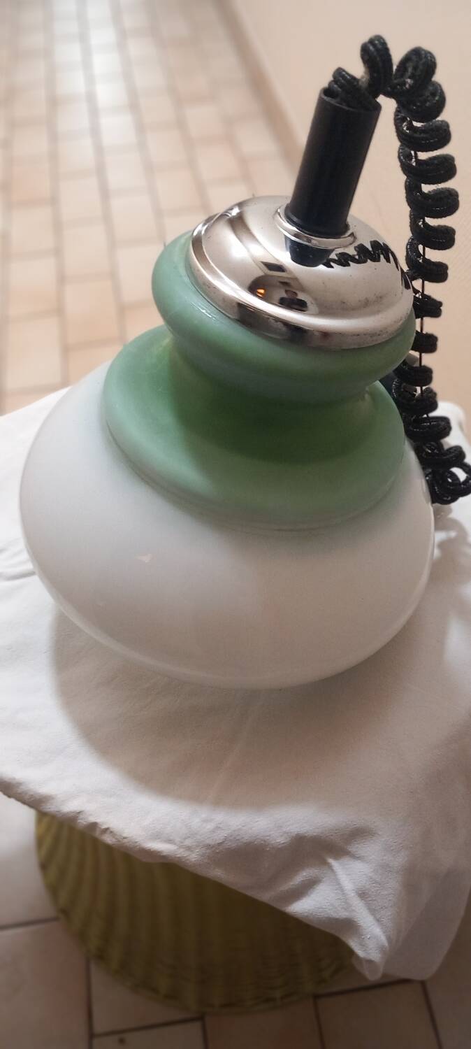 Vintage white and green opaline pendant light