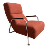 Red Brown fabric relax chair in Chrome frame 1970s