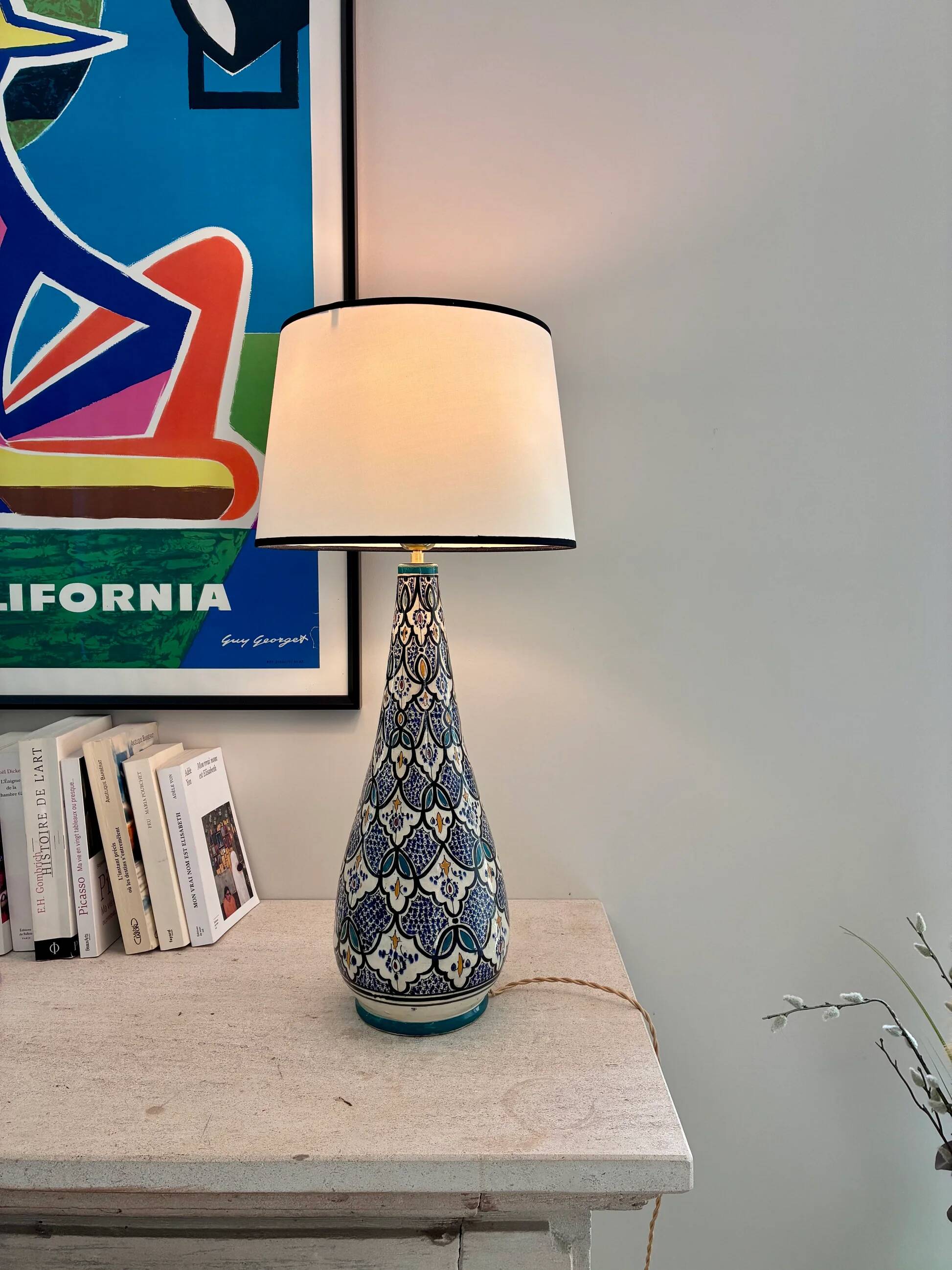 Large Moroccan lamp in glazed ceramic - 1970.