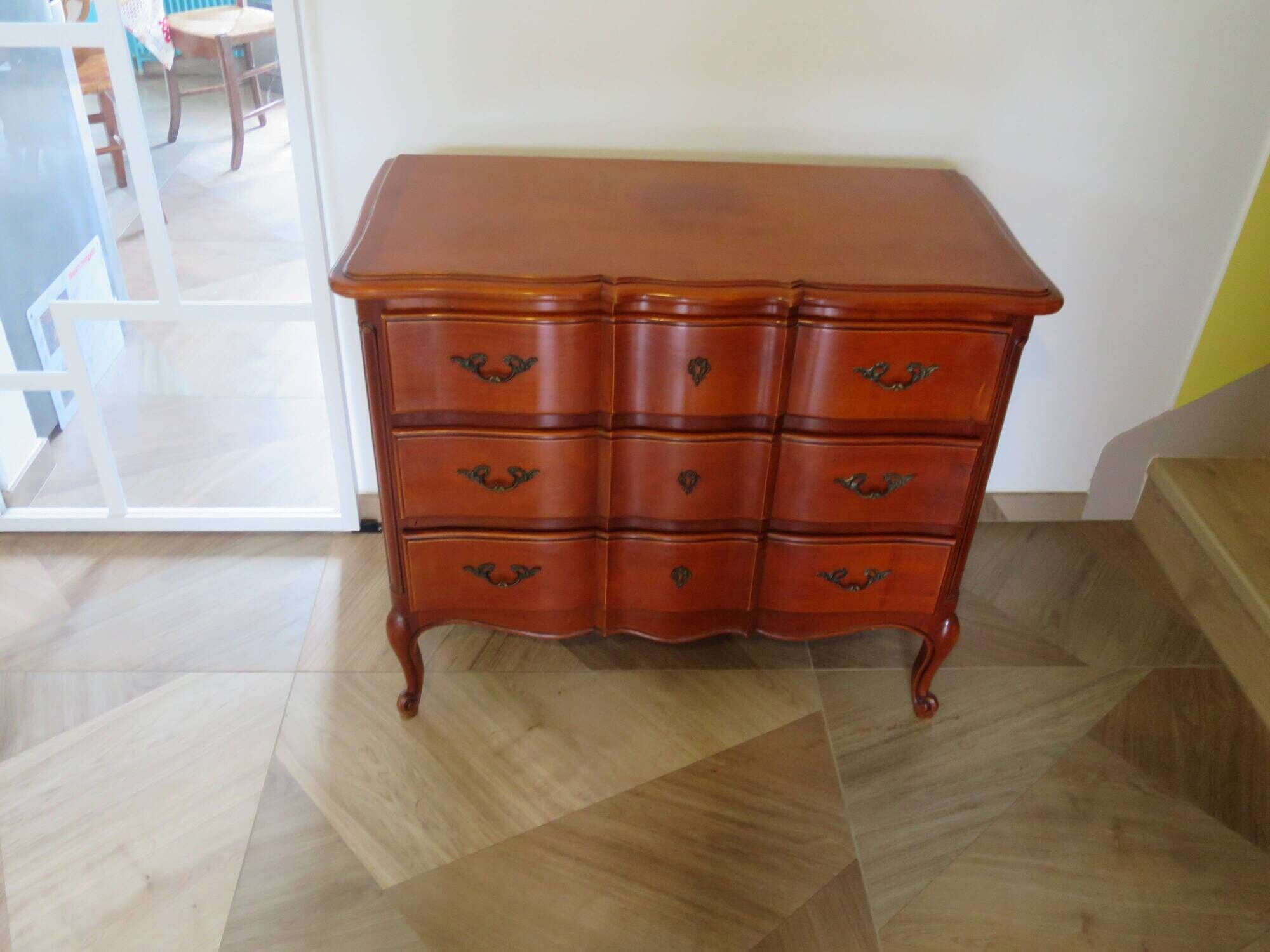 3-drawer chest of drawers in Louis XV style cherry wood, 1980s
