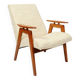 Fauteuil vintage moderne design par J.Smidek blanc beige revêtement bois naturel