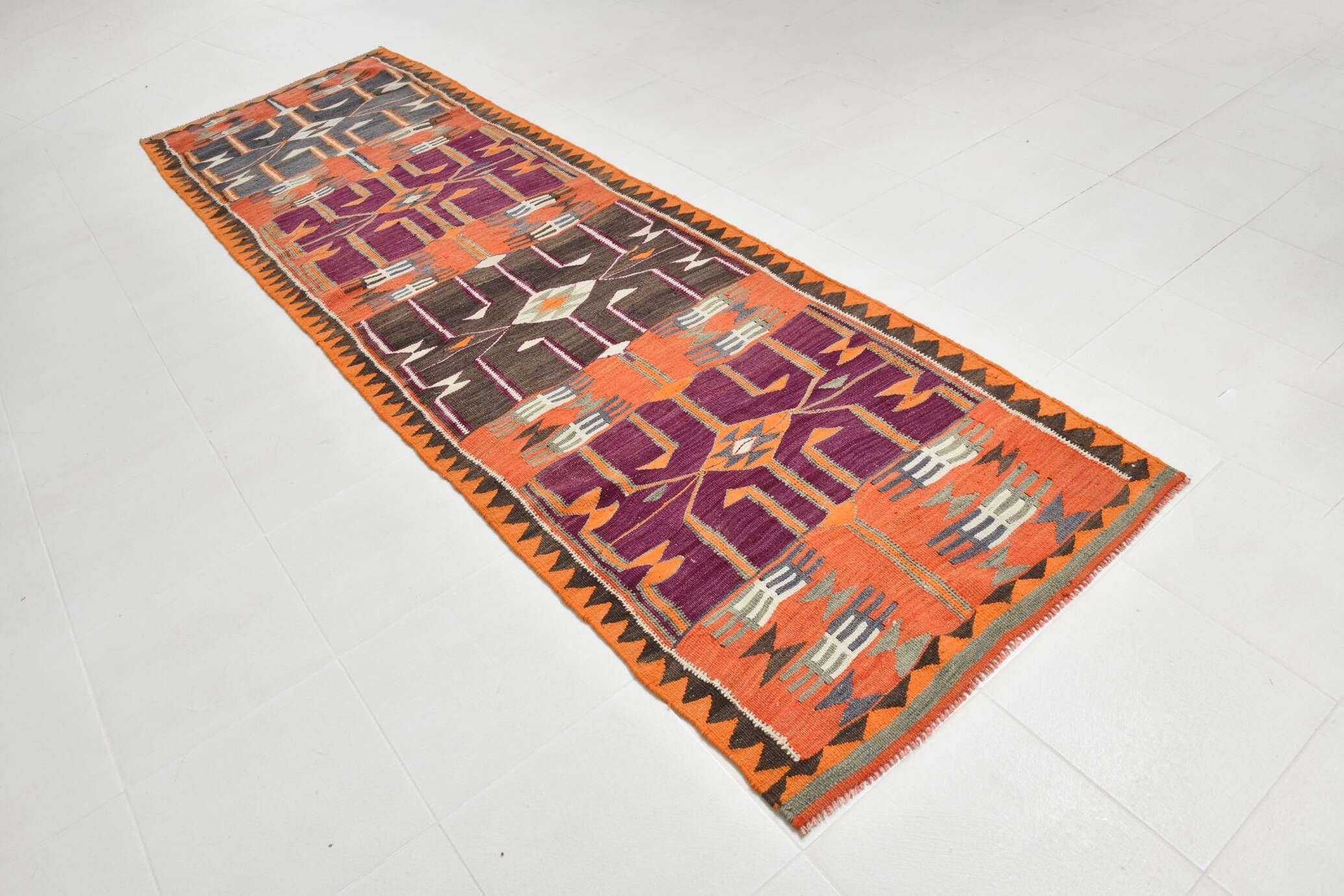 4x12 Kilim Multicolor Rare Size Pattern Kilim Rug, 113x364Cm