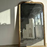Large gilded mirror 19th century rounded corners mercury glass Louis XVI style