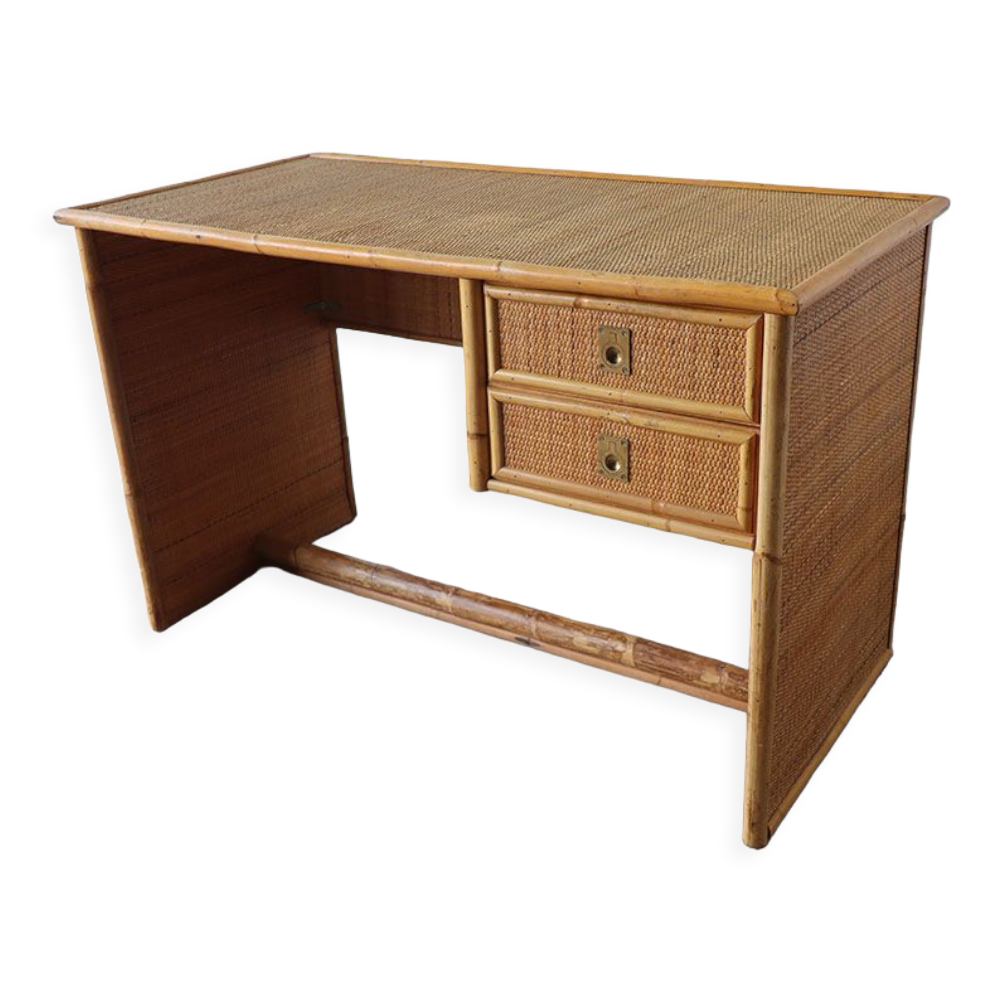 Bureau vintage Dal Vera en bambou et osier 1970
