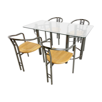 Chaises et table de salle à manger postmodernes, années 1980