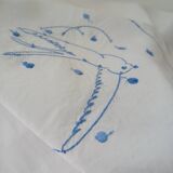 Embroidered sheet, blue swallow pattern, 88x170 cm
