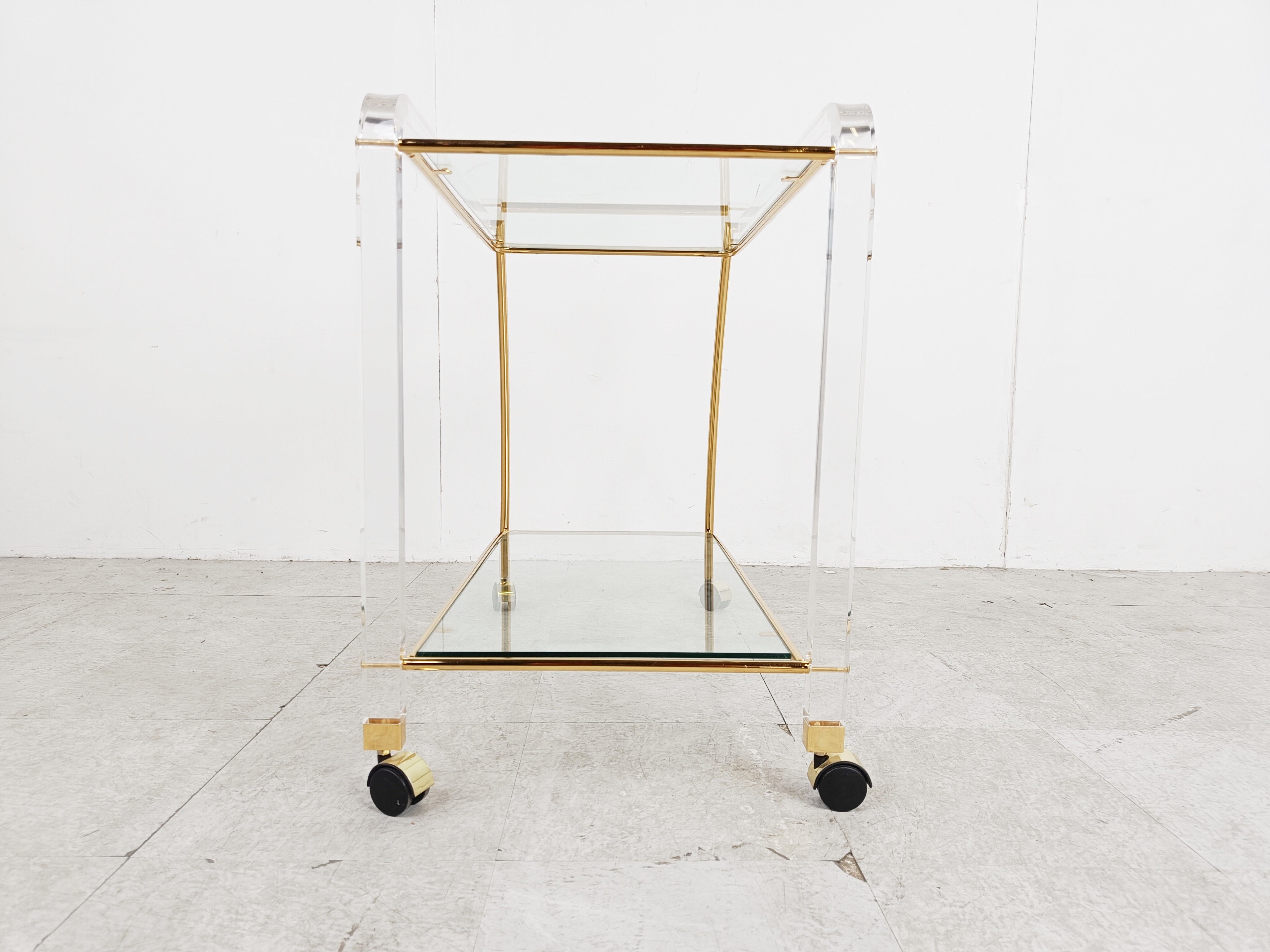 Brass and lucite drinks trolley, 1970s