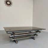 Space coffee table from the 70s, tubular metal and glass, Italian design