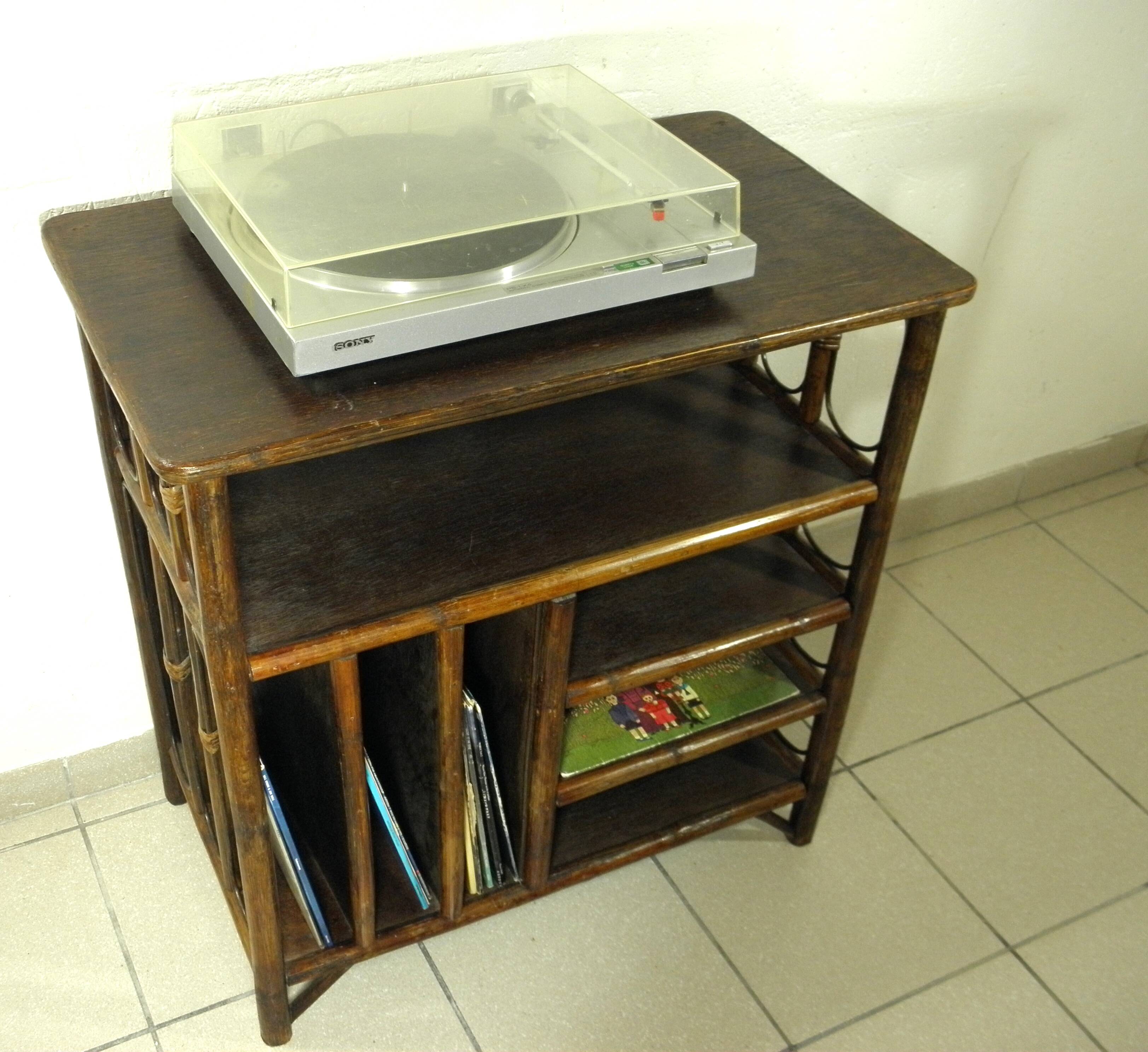 70s rattan hi-fi cabinet