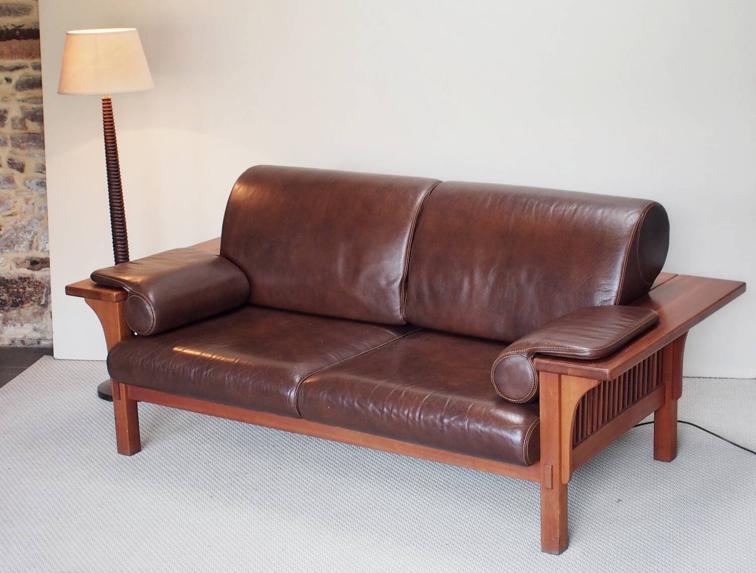 Wood and leather sofa