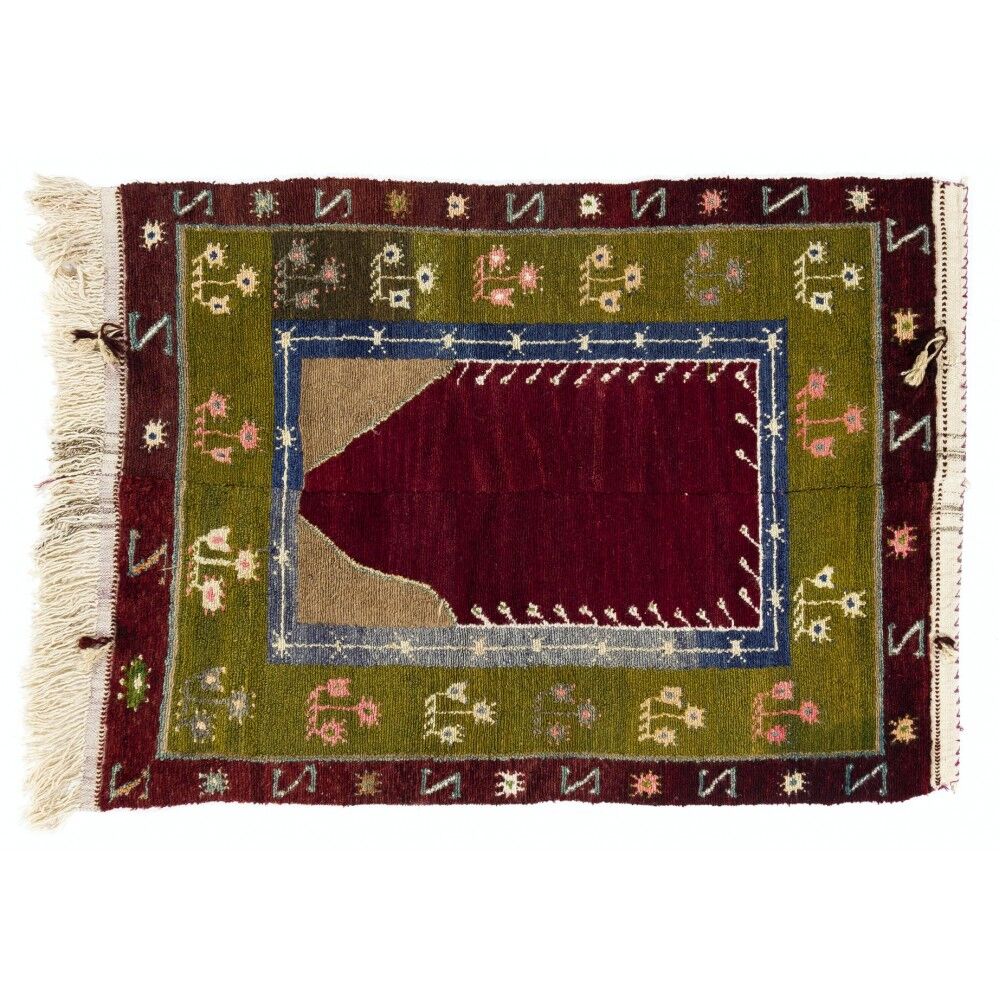 Vintage Handmade Turkish Tulu Rug with Archway Design. Traditional Prayer Rug. 100% Wool