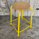 Vintage Industrial Stool Yellow Metal Tube + Wooden Seat