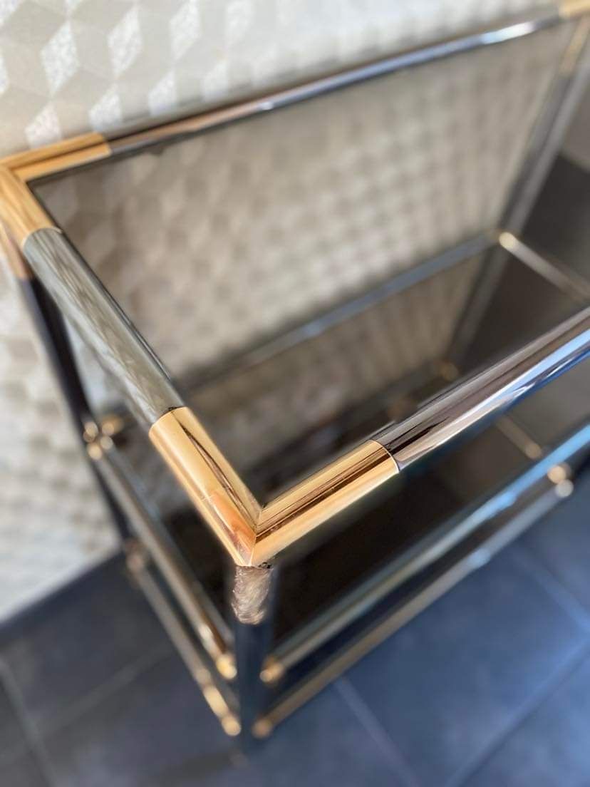 Vintage Italian design console in brass and smoked glass