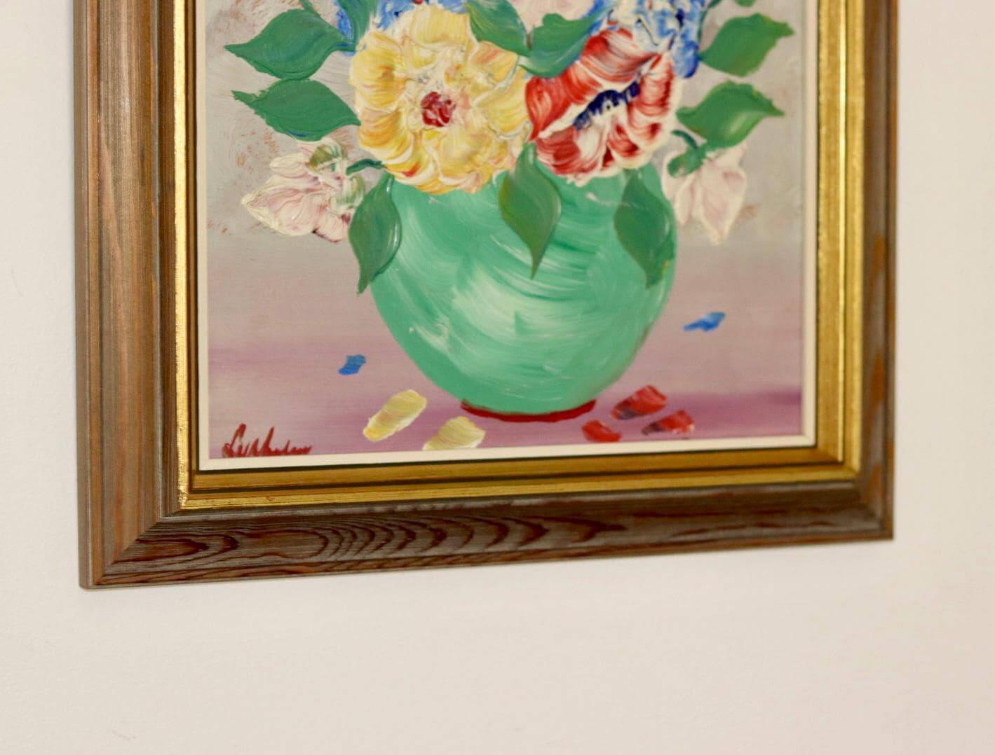 Peinture à l'huile sur panneau suédoise du milieu du siècle "Nature morte" par Gustav Adolf Lysholm - Vintage et encadrée