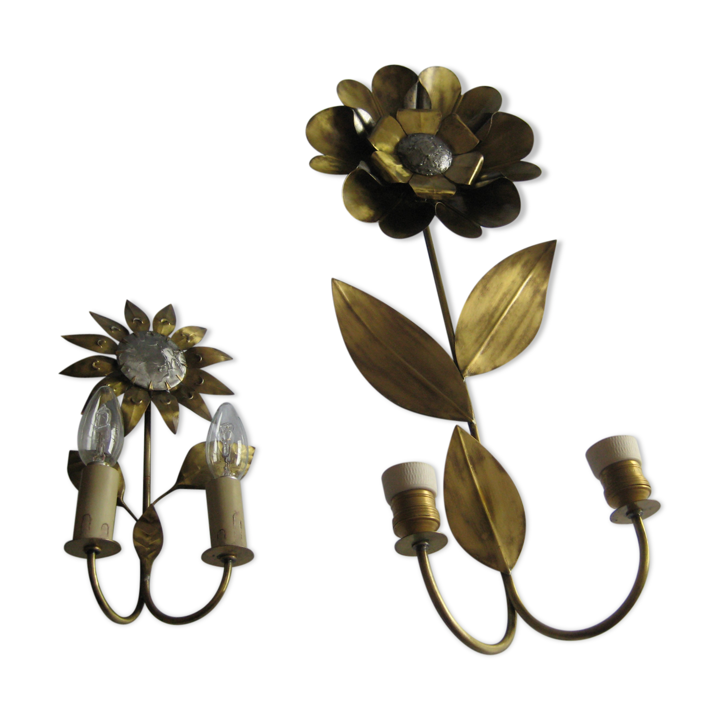 Brass sunflower sconces