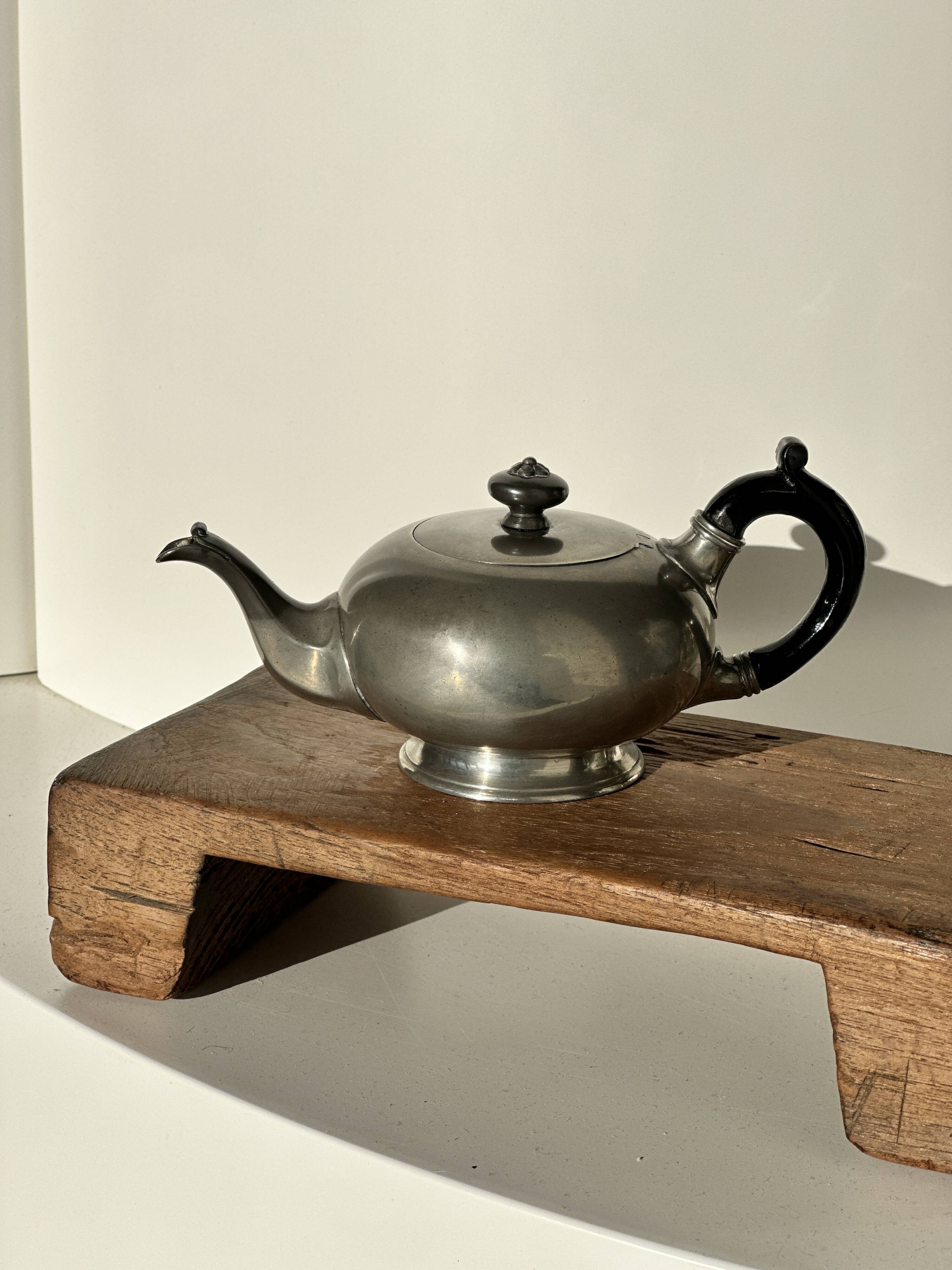 Small teapot, pewter coffee pot flattened oval shape