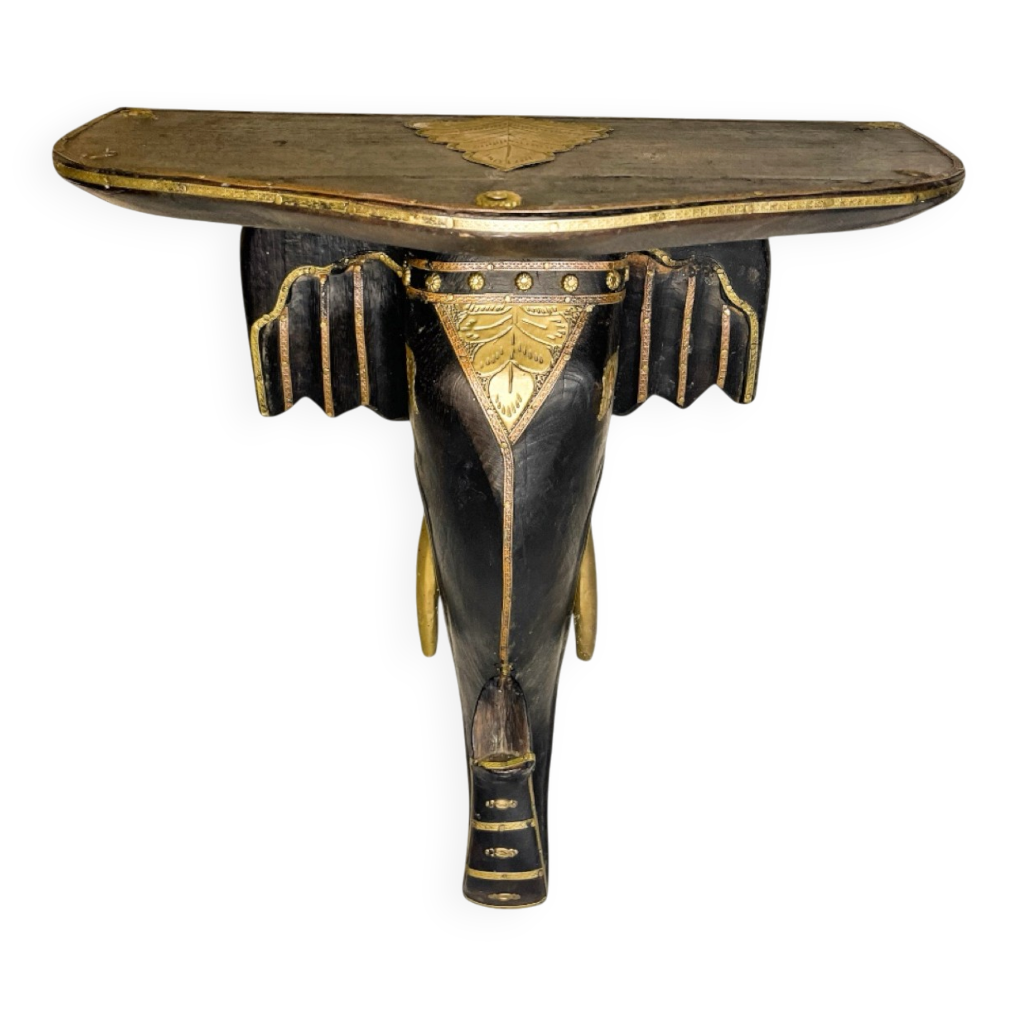 Elephant Head Shelf Hand-Carved & Brass – Indian Folk Art