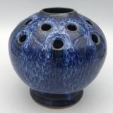 Pique-fleurs vase in enamelled stoneware with bluish running effect signed