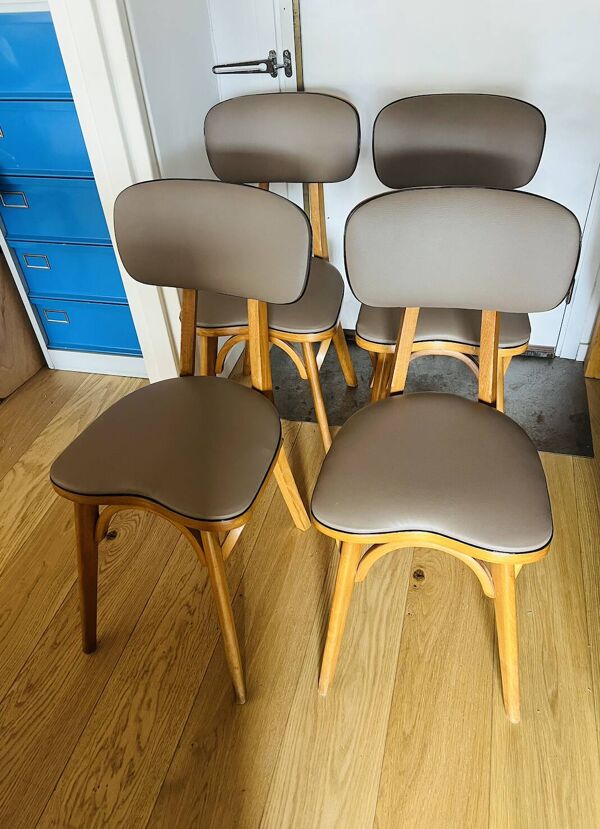 4 Chaises Bistrot Chêne Moyen Vernis (Baumann) Pied compas
