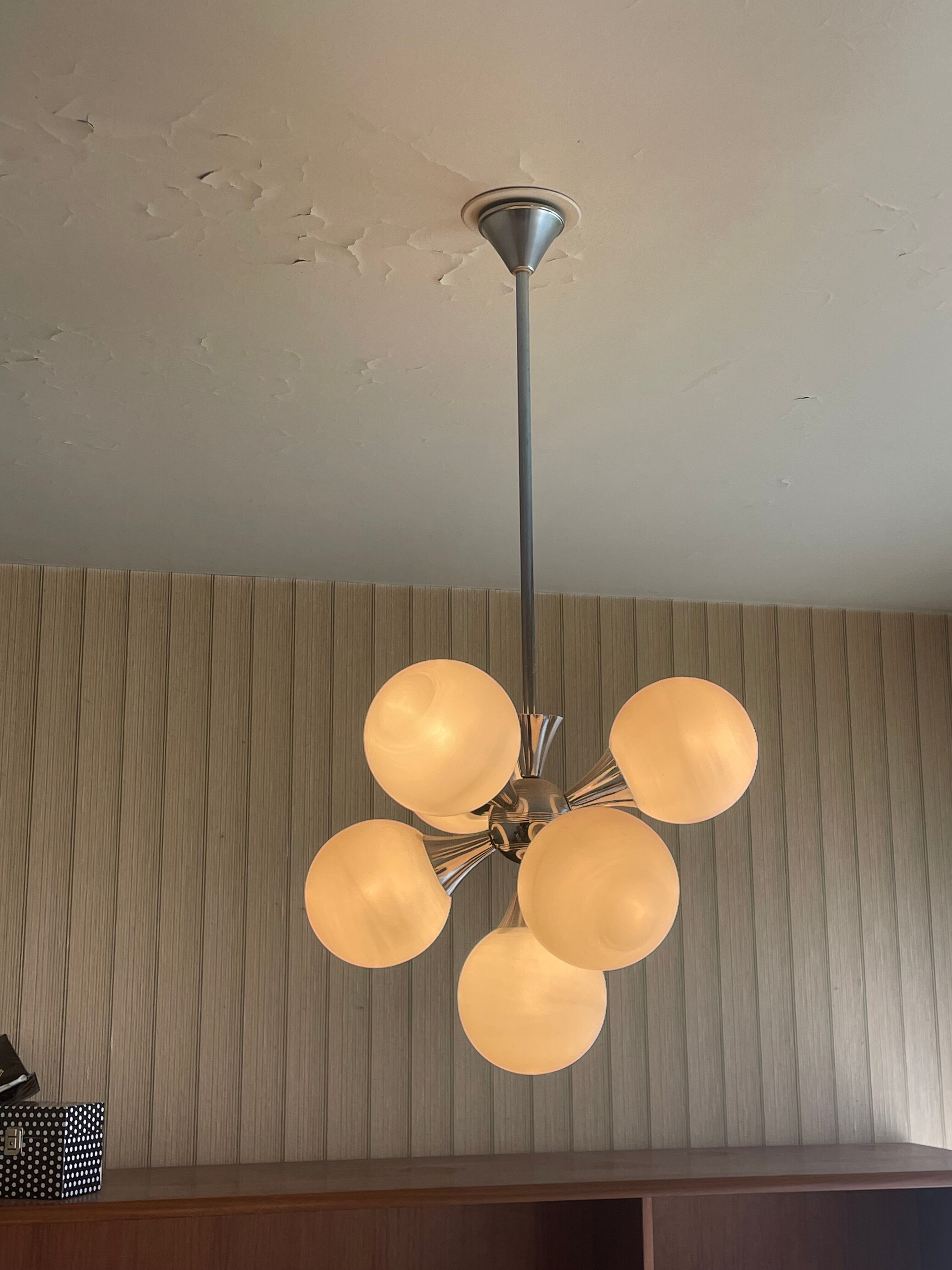 Ceiling lamp chandelier 7 lights Sputnik 1960s, The cluster