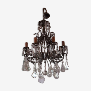 Lustre en bronze et gouttes en crystal