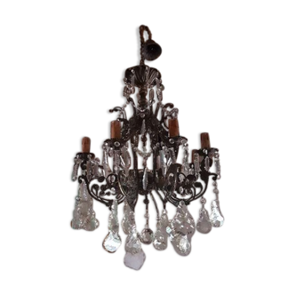 Bronze and crystal drops chandelier