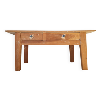 Old low farmhouse table - 2 drawers