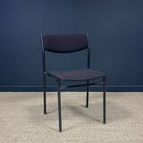 Ensemble de 6 chaises Gijs Van Der Sluis tissu aubergine pieds acier gris années 70 Pays Bas