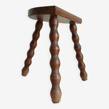 Tabouret tripode vintage en bois tourné