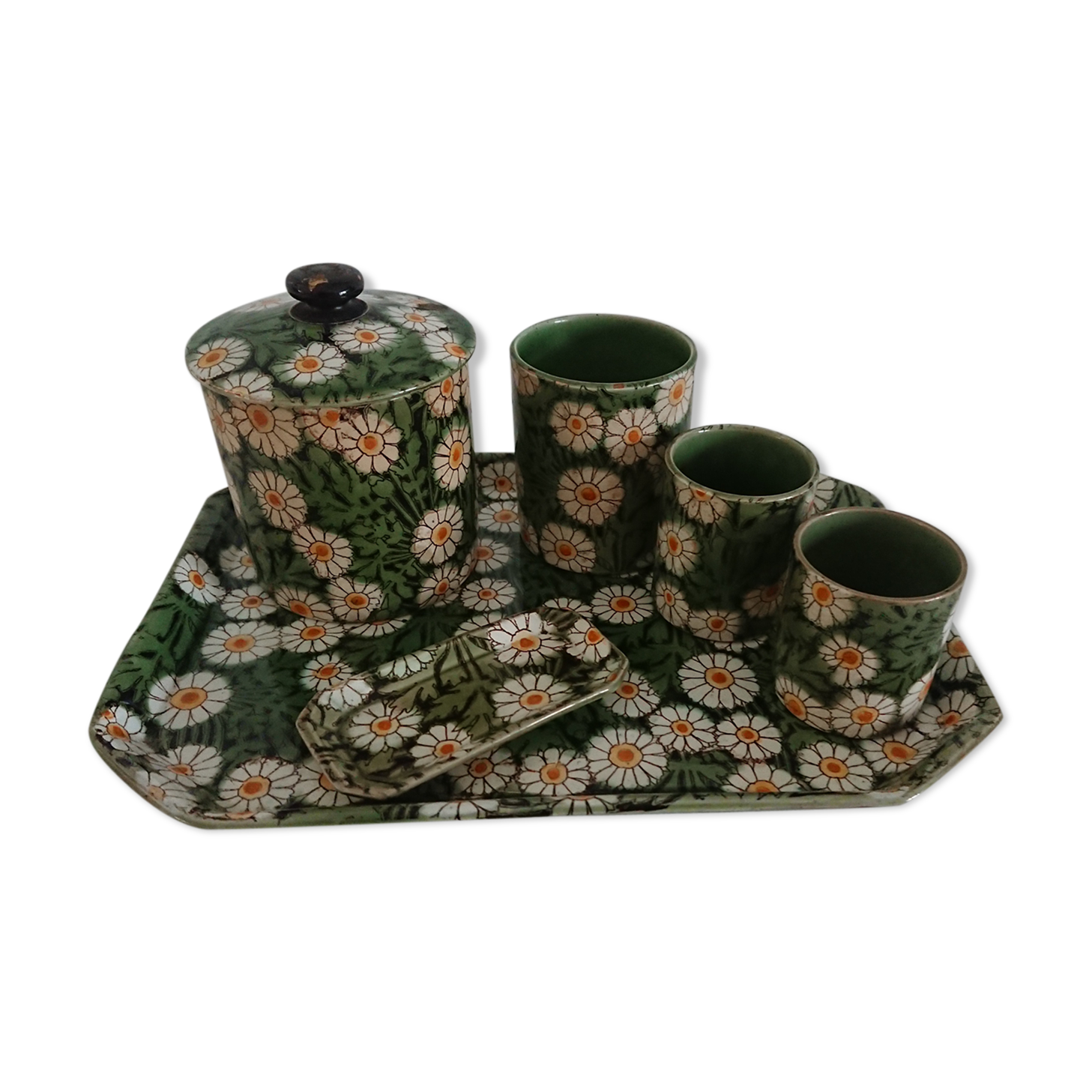 6-piece smoking service of enamelled earthenware