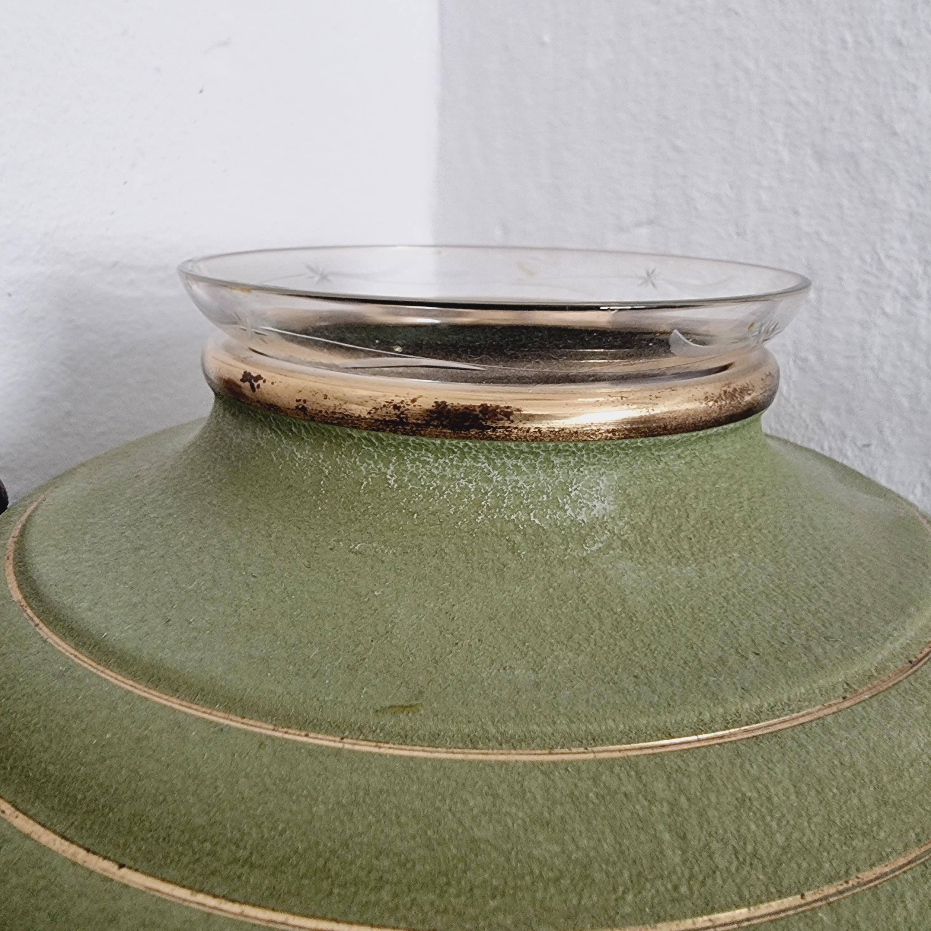 Metal, wood, and engraved glass vase. Swedish grace, 1930s.