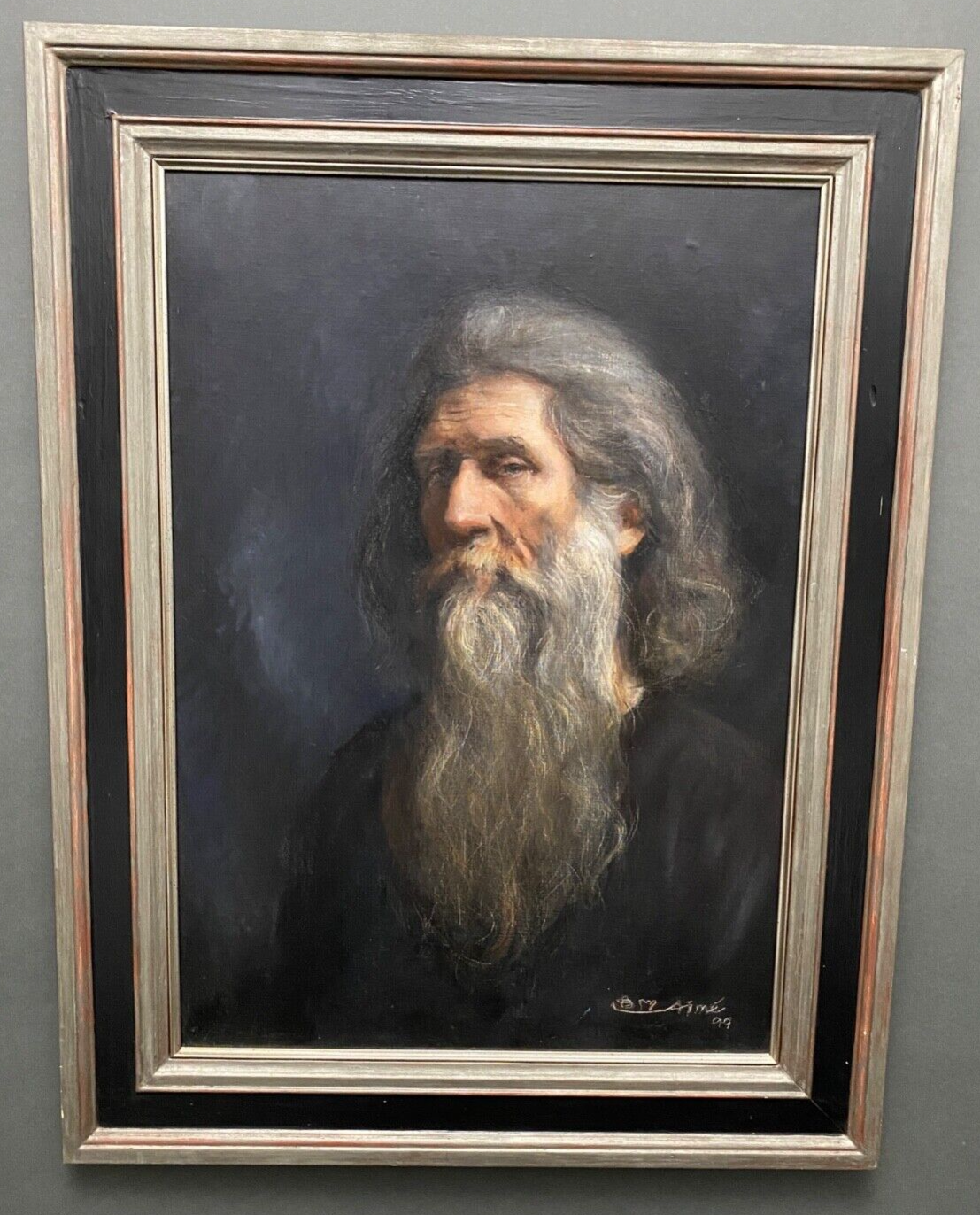 Oil on canvas portrait of a man with a beard xxth by aimé 1999