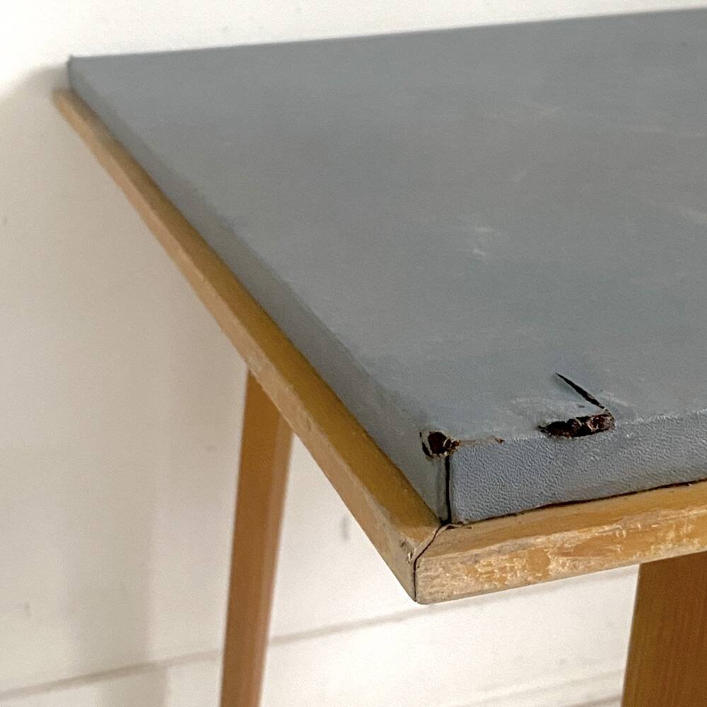 Table Basse Pliante "PLIDEAL" Hêtre & Simili-Cuir Années 50 Vintage