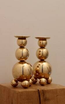 Pair of Swedish Brass Candle Holders, Mid-Century Style, Signed Gusum, Dated 1982