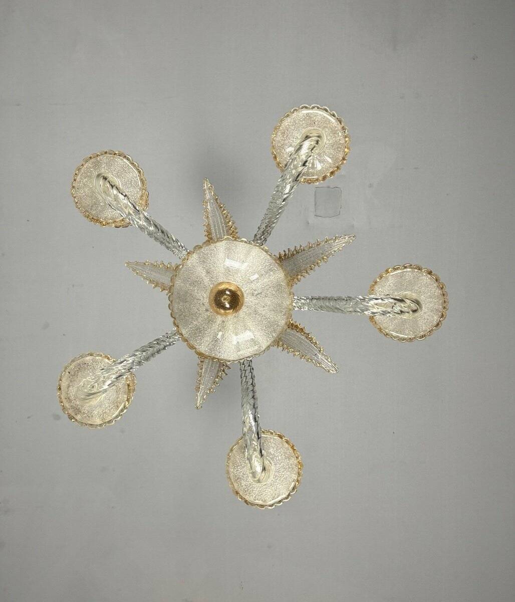 Venetian chandelier in colorless and gilded Murano glass circa 1950