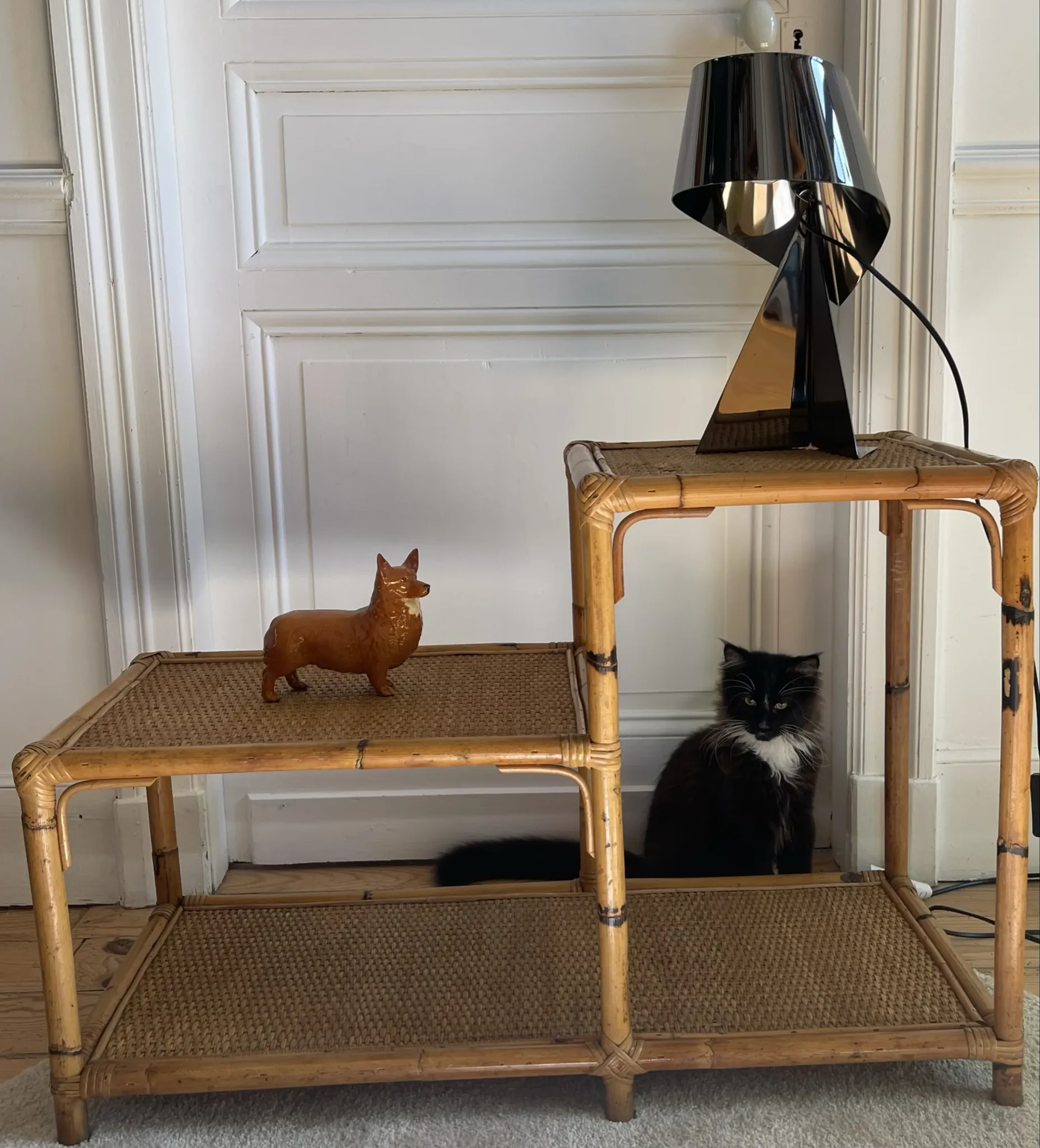 Étagère bambou et rotin vintage
