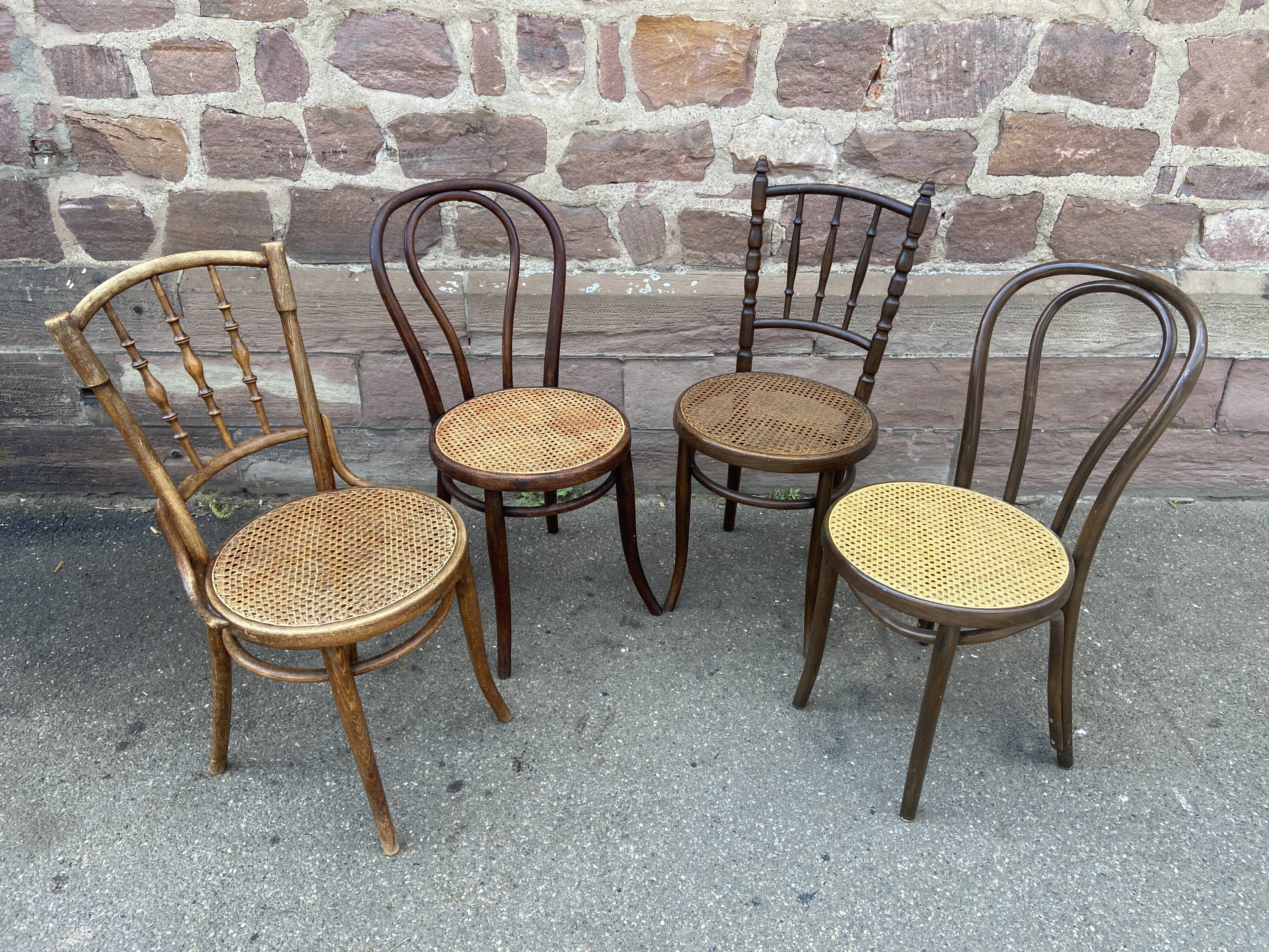 Set of 4 Mismatched wooden bistro chairs