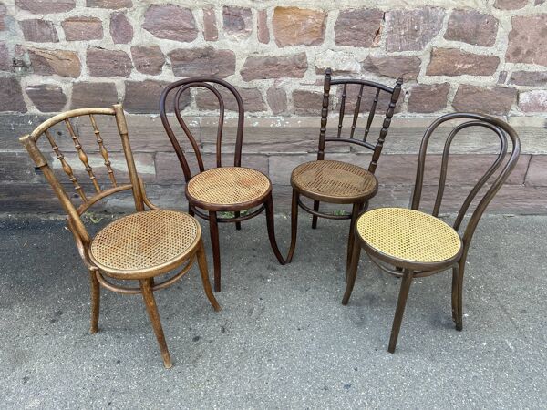 Lot de 4 chaises bistrot dépareillé bois courbé