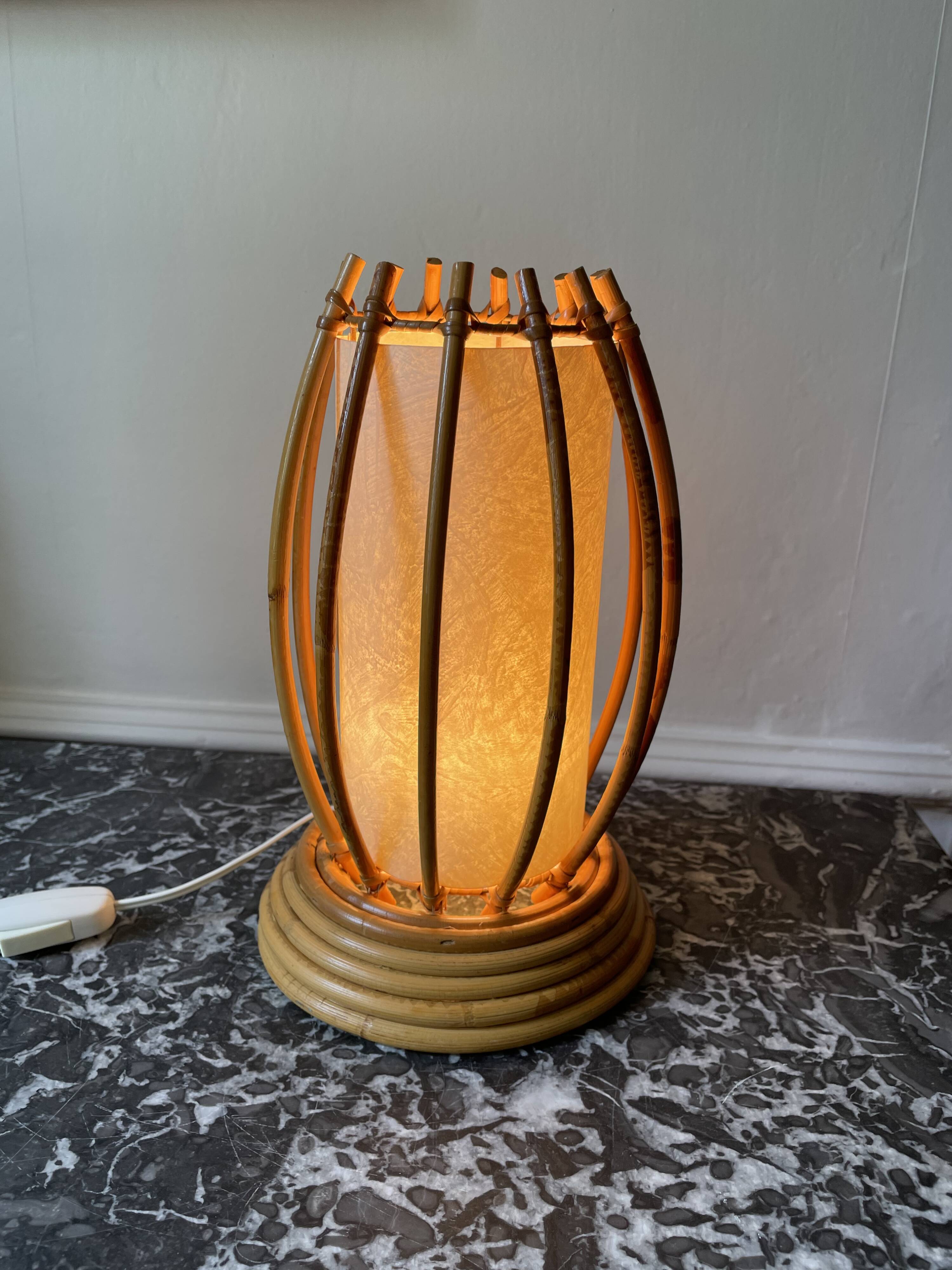 Rattan and bamboo lamp by Louis Sognot 1960