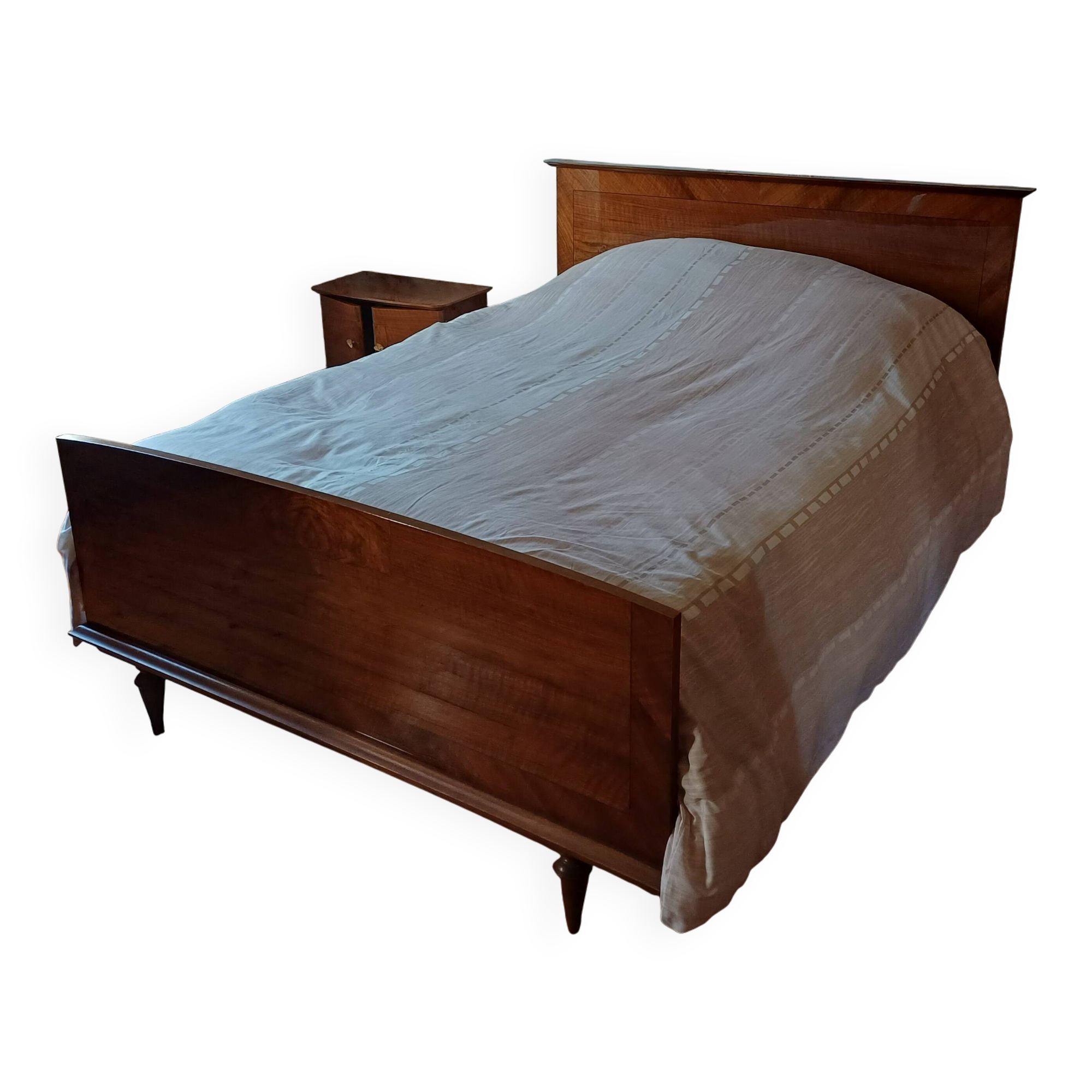 140 cm varnished wood bed from the 1970s