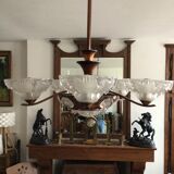 Copper chandelier and Art Deco glass paste Ezan