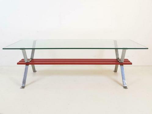 Coffee table chrome red glass tray