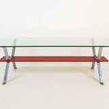 Coffee table chrome red glass tray