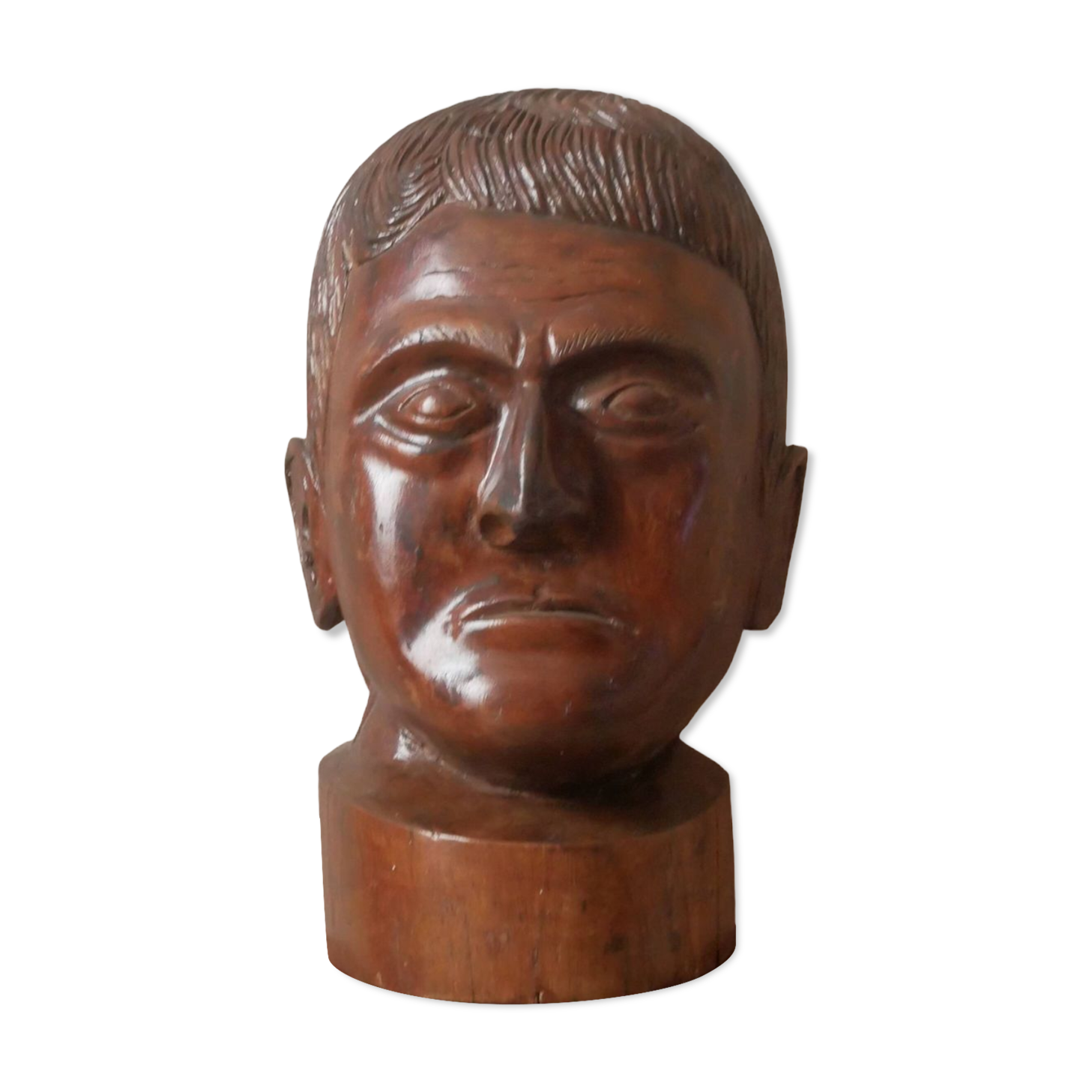 Kanak head wooden sculpture New Caledonia handmade object tribal ethnic marotte face