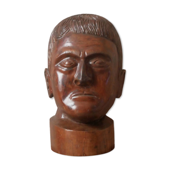 Kanak head wooden sculpture New Caledonia handmade object tribal ethnic marotte face