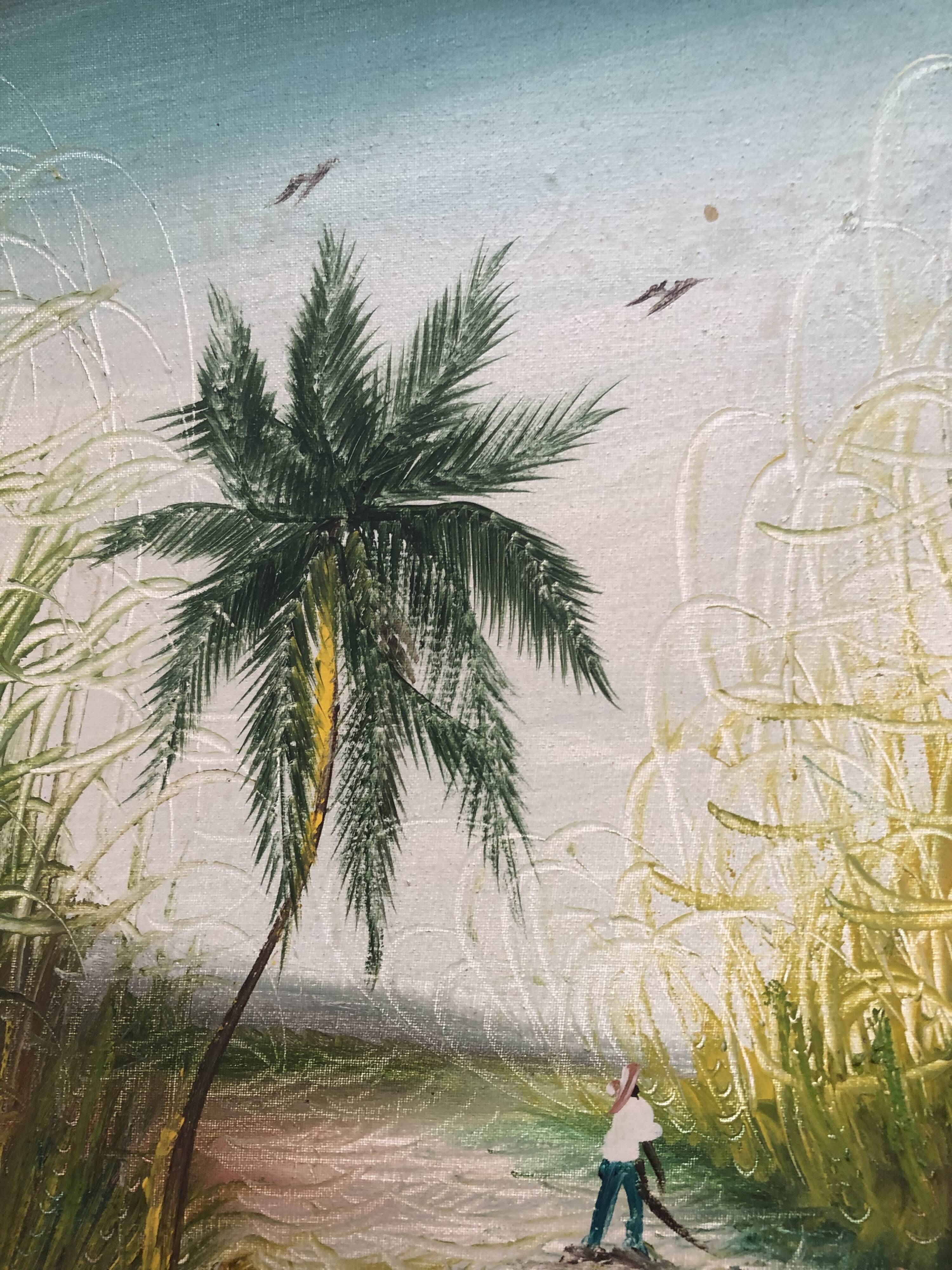 Painting oil on canvas the sugar cane cup in martinique signed william 1980, antilles hst